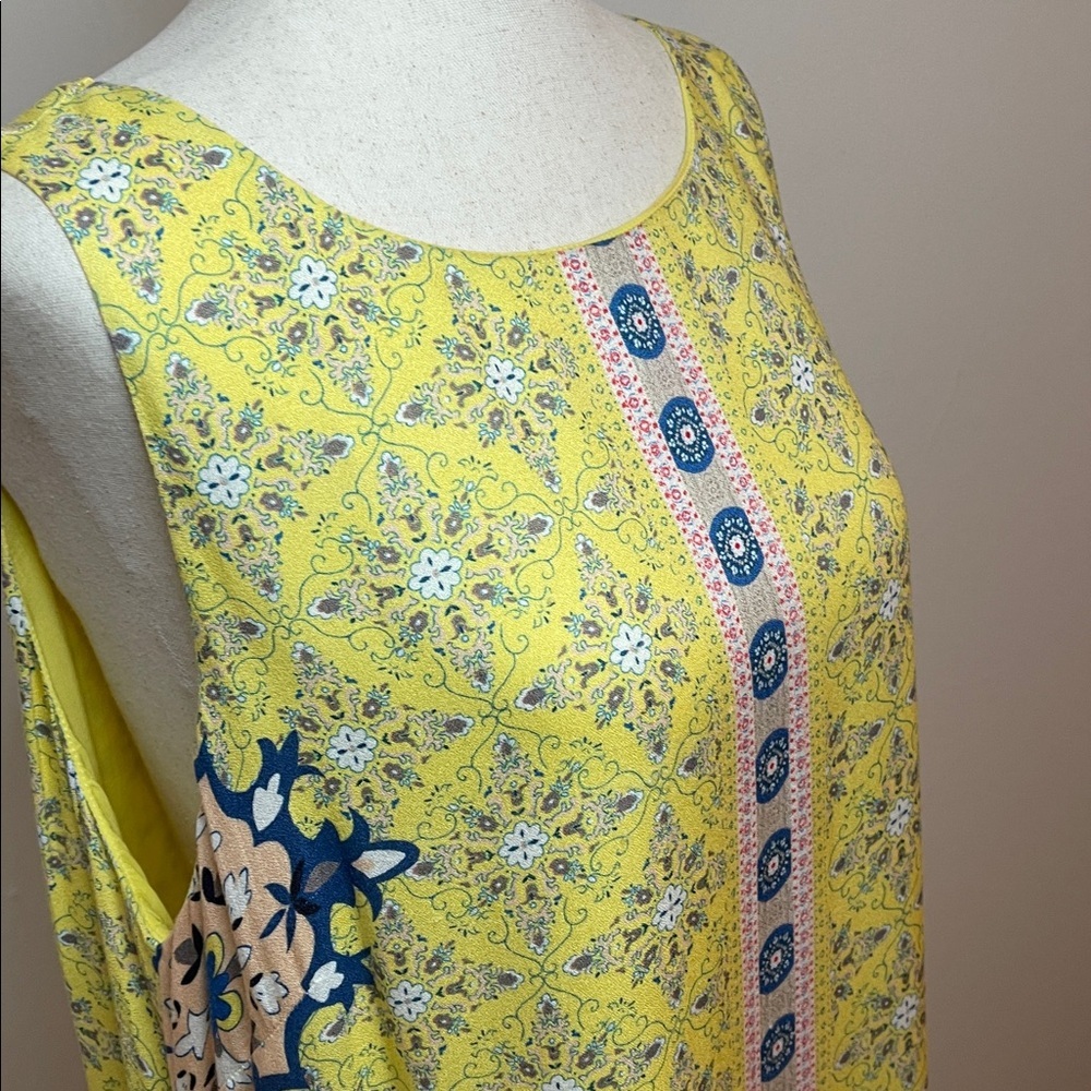 Sundance Size 12 Yellow Boho Medallion Maxi Dress 100% Rayon - Picture 3 of 7